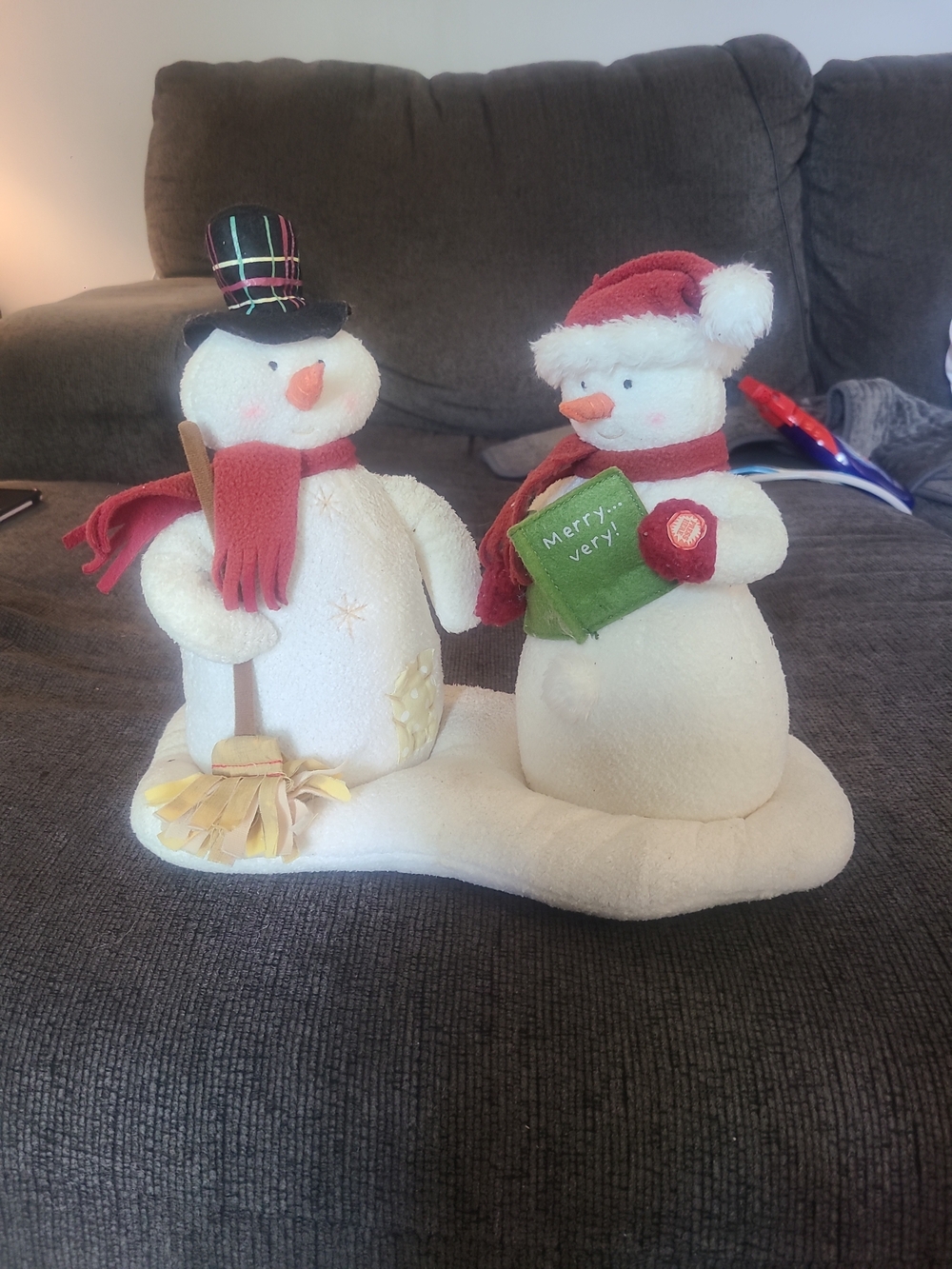 Hallmark Cream Snowman Duo with Red Hats and Scarves